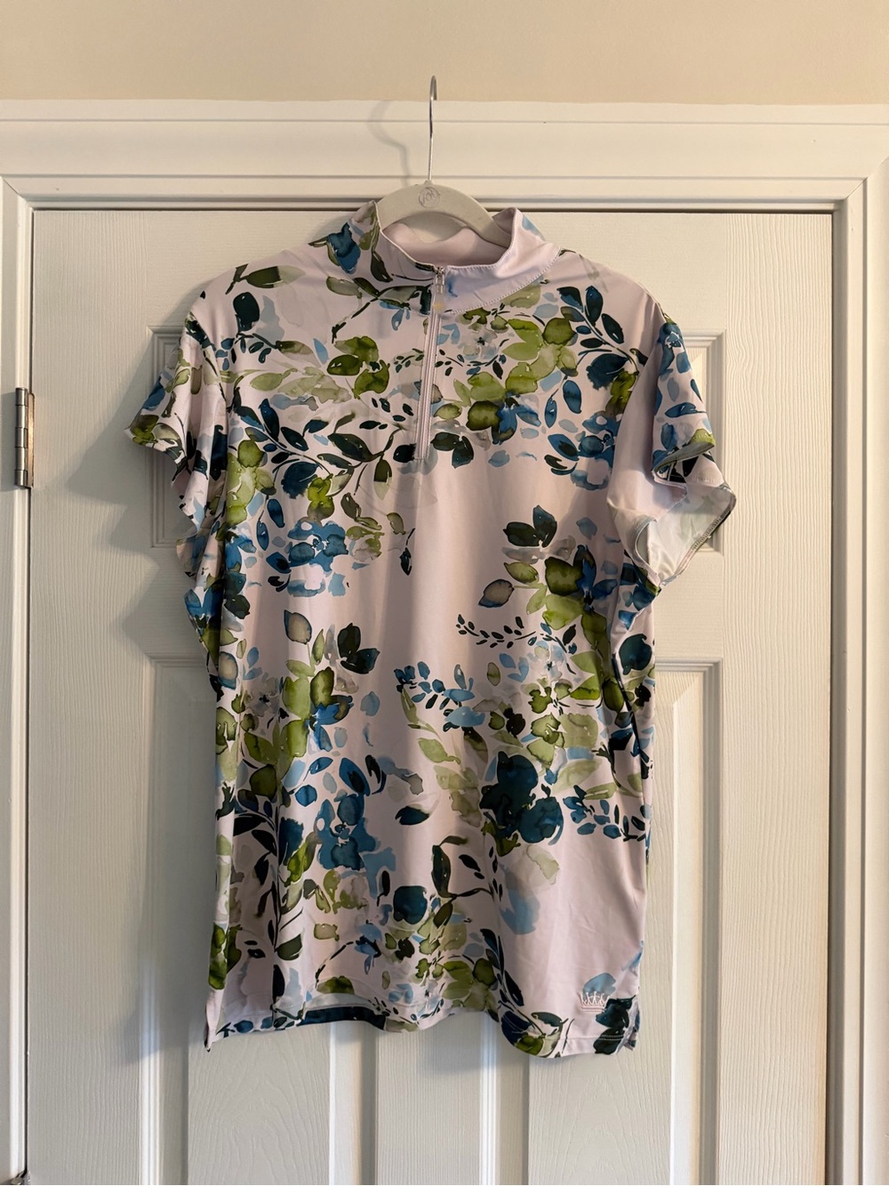 Women’s Floral Quarter-Zip Short-Sleeve Top - Blue & Green